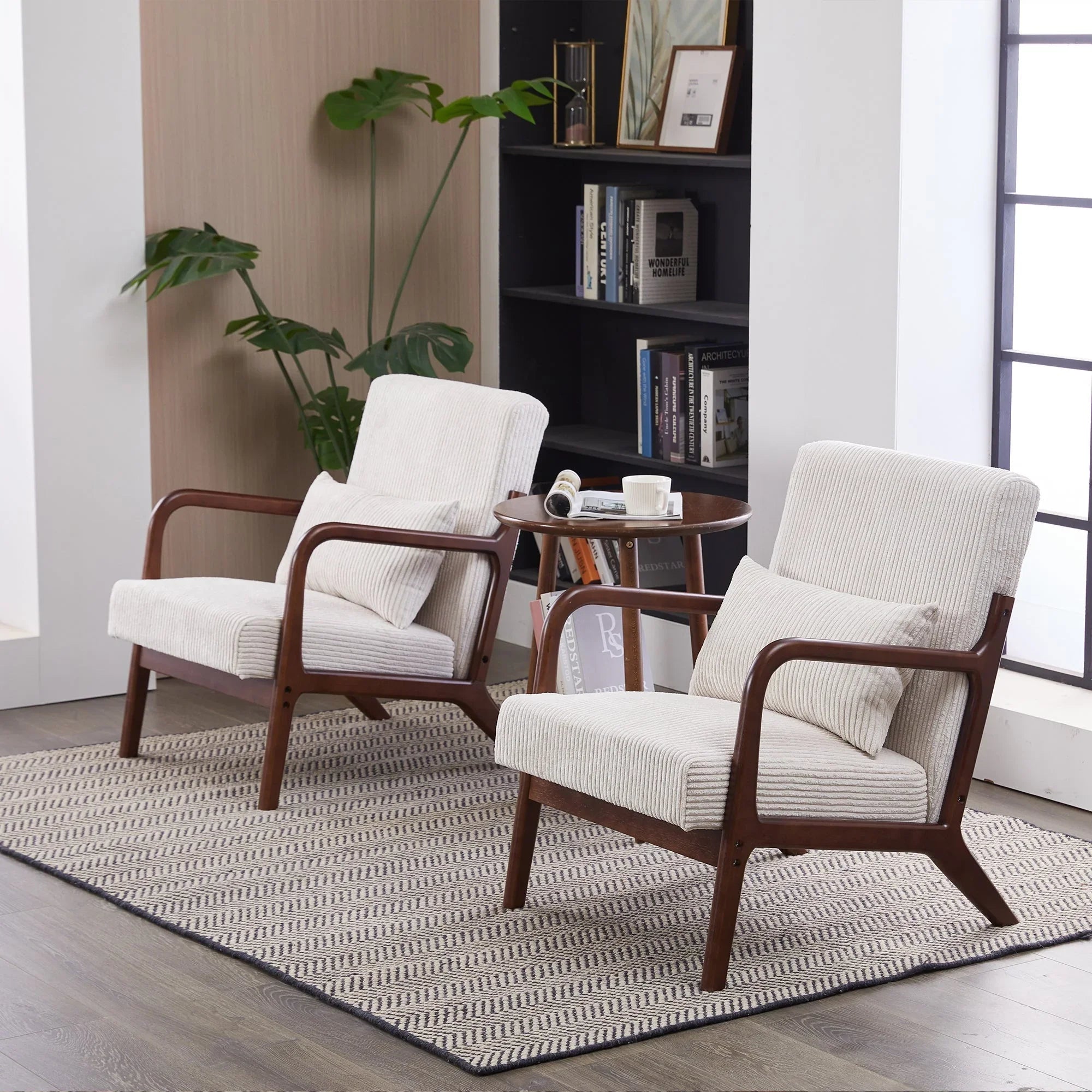 Mid-Century Modern Accent Chair, Arm Chair Living Room Chairs with Pillow Upholstered Reading Chair with Solid Wood Frame & Living Room Bedroom Balcony (beige) Streamdale Furniture