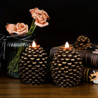 2 Pack Realistic Flickering Pine Cone LED Candles Battery Operated with 6-Hour Timer, Unscented Flameless Wax Candles with Glitter Accents, Oval Shape & Flat Wick for Christmas Holiday Home Decor (Living Room, Tabletop), Fest House Of Avana
