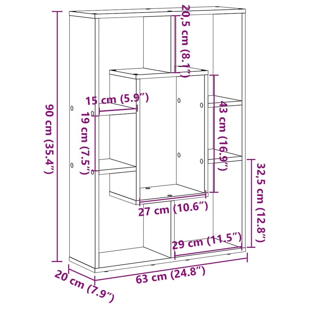 Bookcase Smoked Oak 63X20X90 Cm Engineered Wood- Home Decor, Shelving, Display Racks, Collection Racks, Shoe Racks, Clothes Hangers, Towel Racks, Tool Racks, Sturdy And Durable, Multi-Layer Design, Large Capacity Storage, Eas House Of Avana