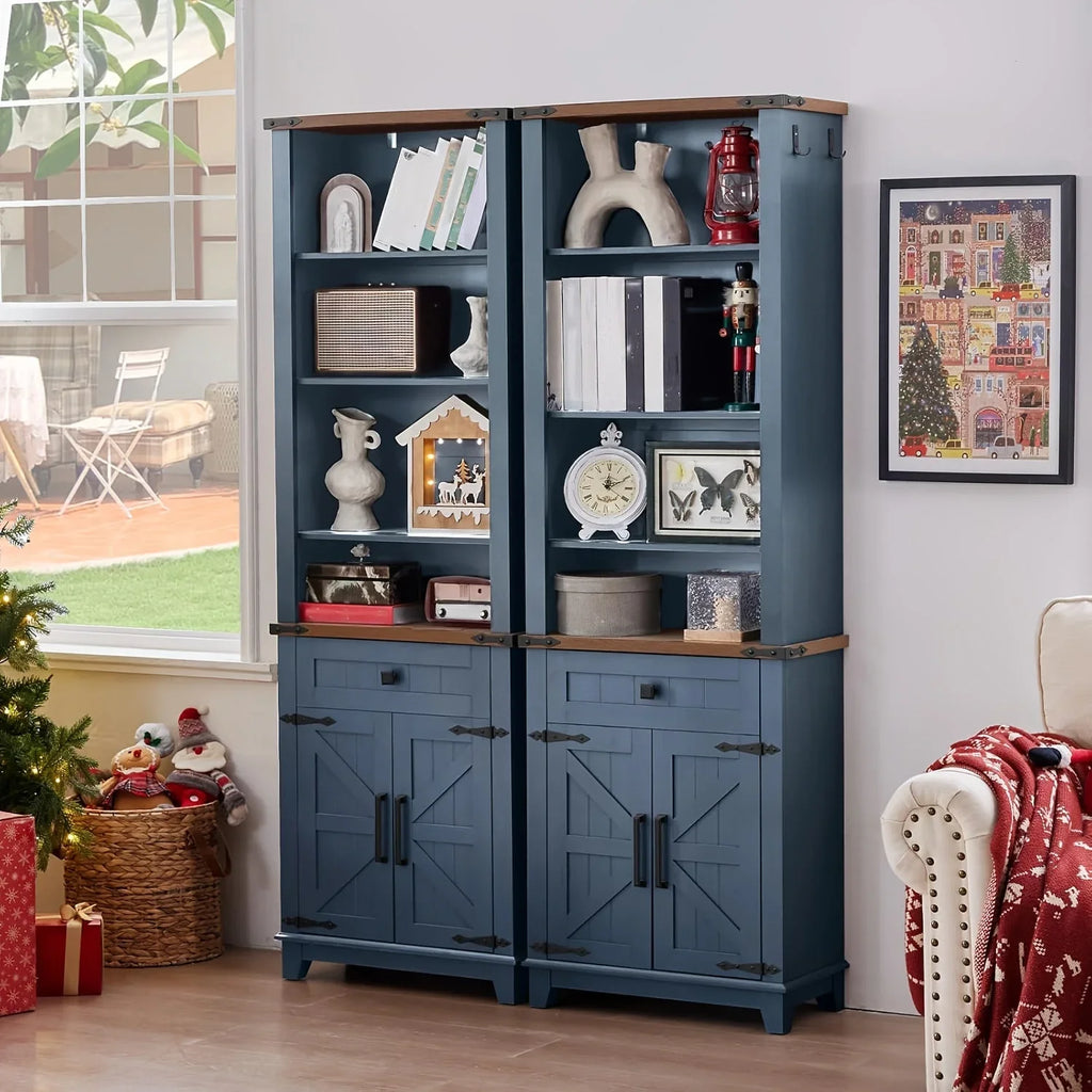 Farmhouse Bookcase With Storage Cabinet, 72" Tall Bookshelf With Adjustable Shelves, 4-Tier Open Wood Shelf Bookcase For Home Office, Living Room House Of Avana