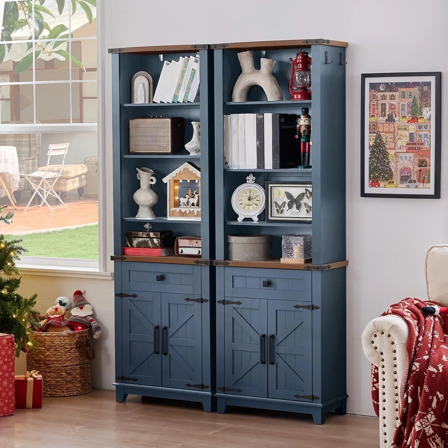 Farmhouse Bookcase With Storage Cabinet, 72" Tall Bookshelf With Adjustable Shelves, 4-Tier Open Wood Shelf Bookcase For Home Office, Living Room House Of Avana