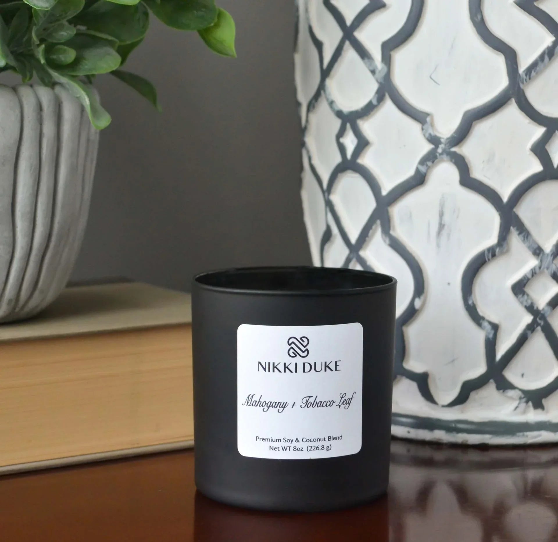 Nikki Duke Mahogany + Tobacco Leaf  8 oz Premium Soy + Coconut Candle Nikki Duke