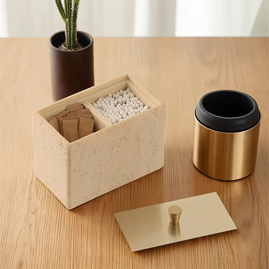 Resin Bathroom Containers with Lids Bathroom Organizer Storage Swabs Can Dental floss Can q-tip Storage Toothpick Holder Bathroom Canister Vanity Storage Jars Organizer for Swabs,Bath Salts Makeup Sponges Bath salt tank, Cani House Of Avana