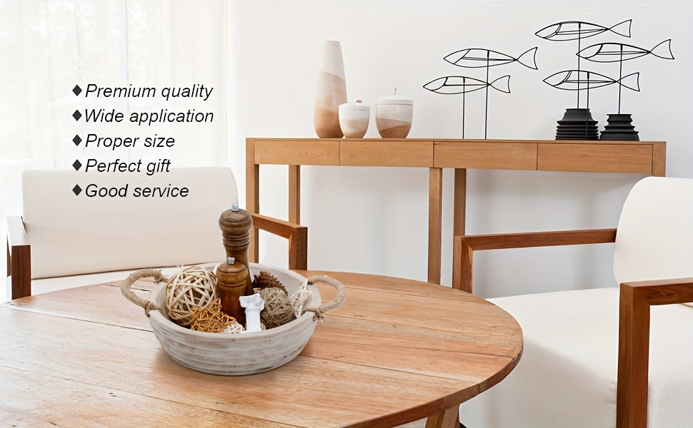 [Rustic Wooden Decorative Bowl] Rustic 11.2 Inch Paulownia Wood Decorative Bowl - Dough Bowl with Rope Handle - Natural Table Centerpieces Bowl for Home Boho Decor House Of Avana