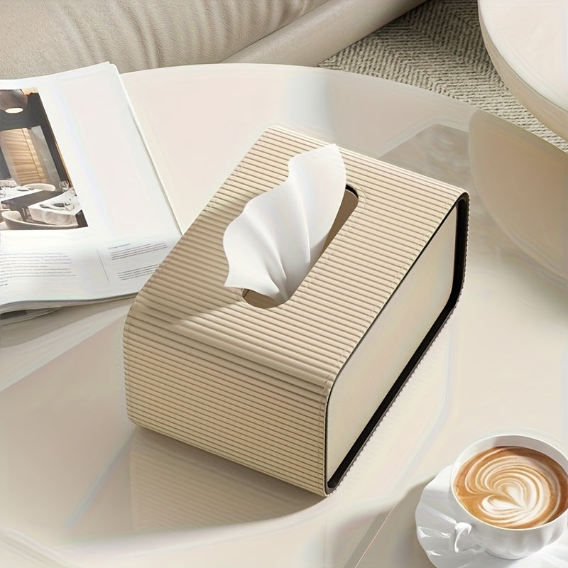 Modern Roman Column Faux Leather Tissue Box Holder - Beige & Brown Luxury Square Tissue Dispenser with Black Lid, Beige Paper Roll Compatible for Bathroom, Living Room, Office - Decorative Storage Organizer (Gift-Worthy Desig House Of Avana
