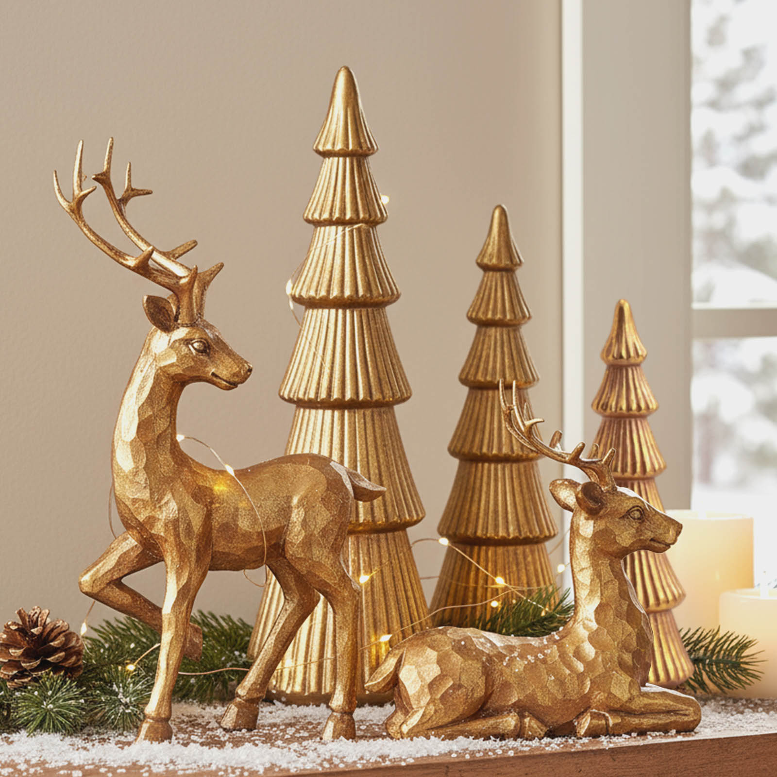 Christmas Reindeer Figurines Golden Deer Christmas Resin Decor Set, Rustic Small Reindeer Sculpture for Home Living Room Cabinet Table Office Christmas, Halloween Indoor/ outdoor Decorations, Perfect for Living Room, Study or House Of Avana