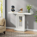 40" Modern Console Table with Geometric Base & Faux Marble Top, Narrow Sofa Entryway Table for Living Room, Hallway, or Entrance, Durable MDF Board Construction, Minimalist Design, White Gloss Finish, Living Room Table House Of Avana