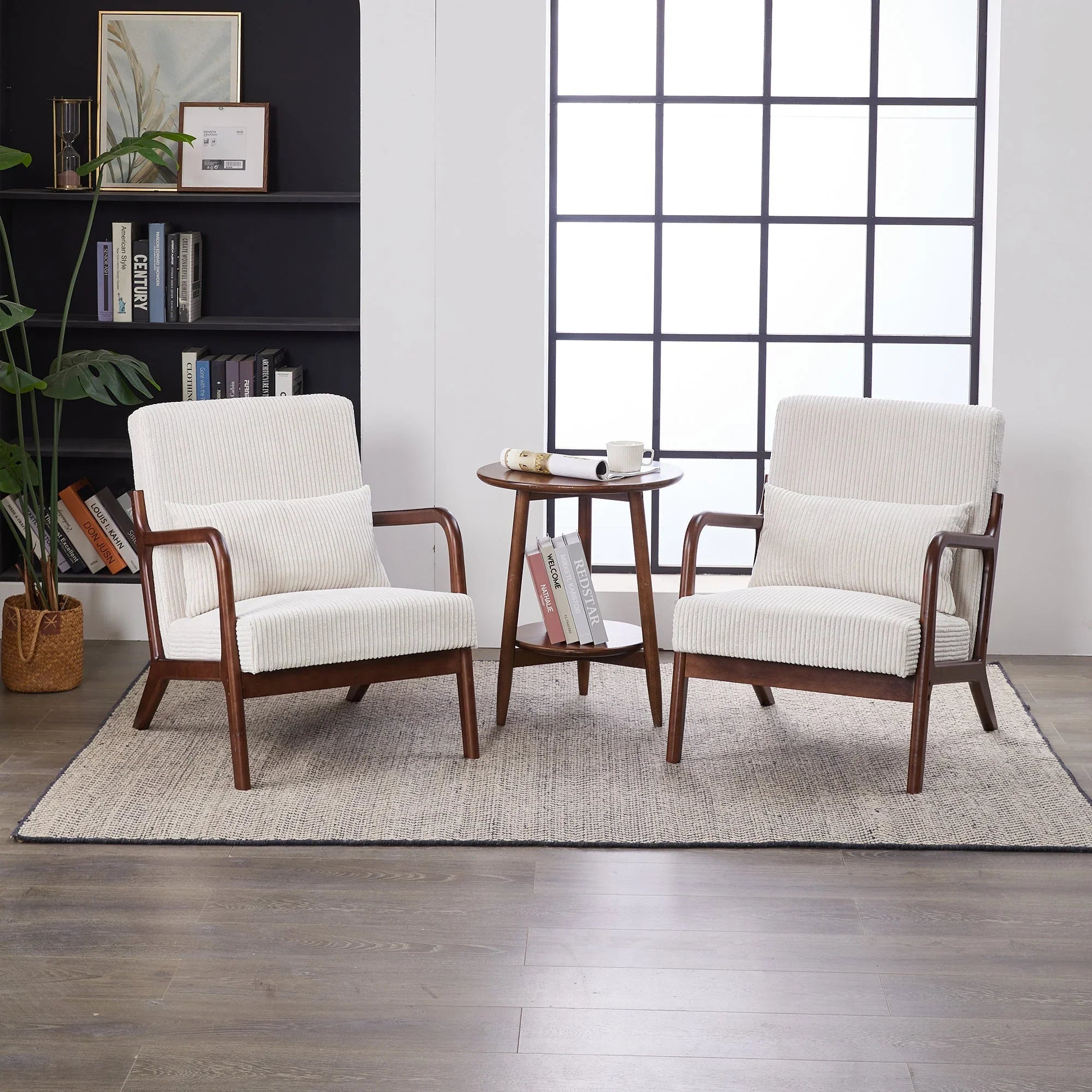 Mid-Century Modern Accent Chair, Arm Chair Living Room Chairs with Pillow Upholstered Reading Chair with Solid Wood Frame & Living Room Bedroom Balcony (beige) Streamdale Furniture