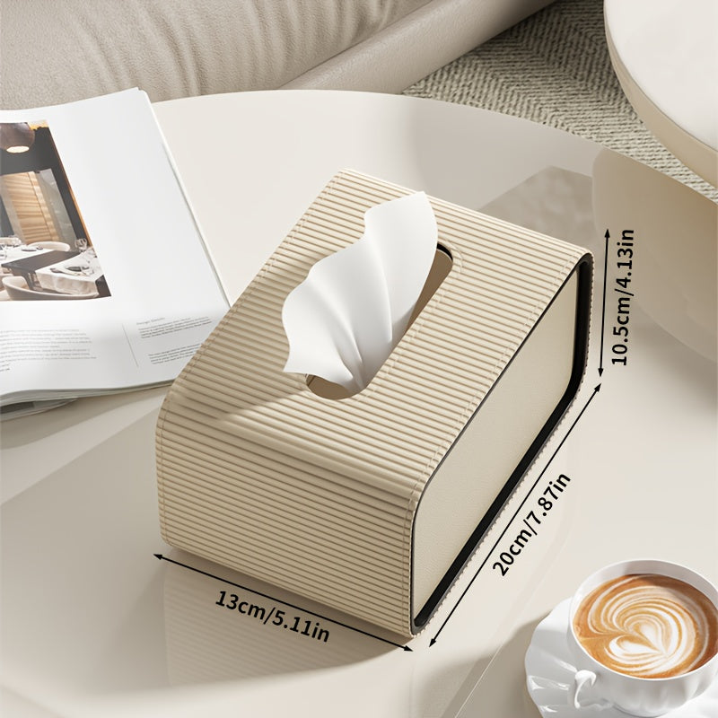 Modern Roman Column Faux Leather Tissue Box Holder - Beige & Brown Luxury Square Tissue Dispenser with Black Lid, Beige Paper Roll Compatible for Bathroom, Living Room, Office - Decorative Storage Organizer (Gift-Worthy Desig House Of Avana