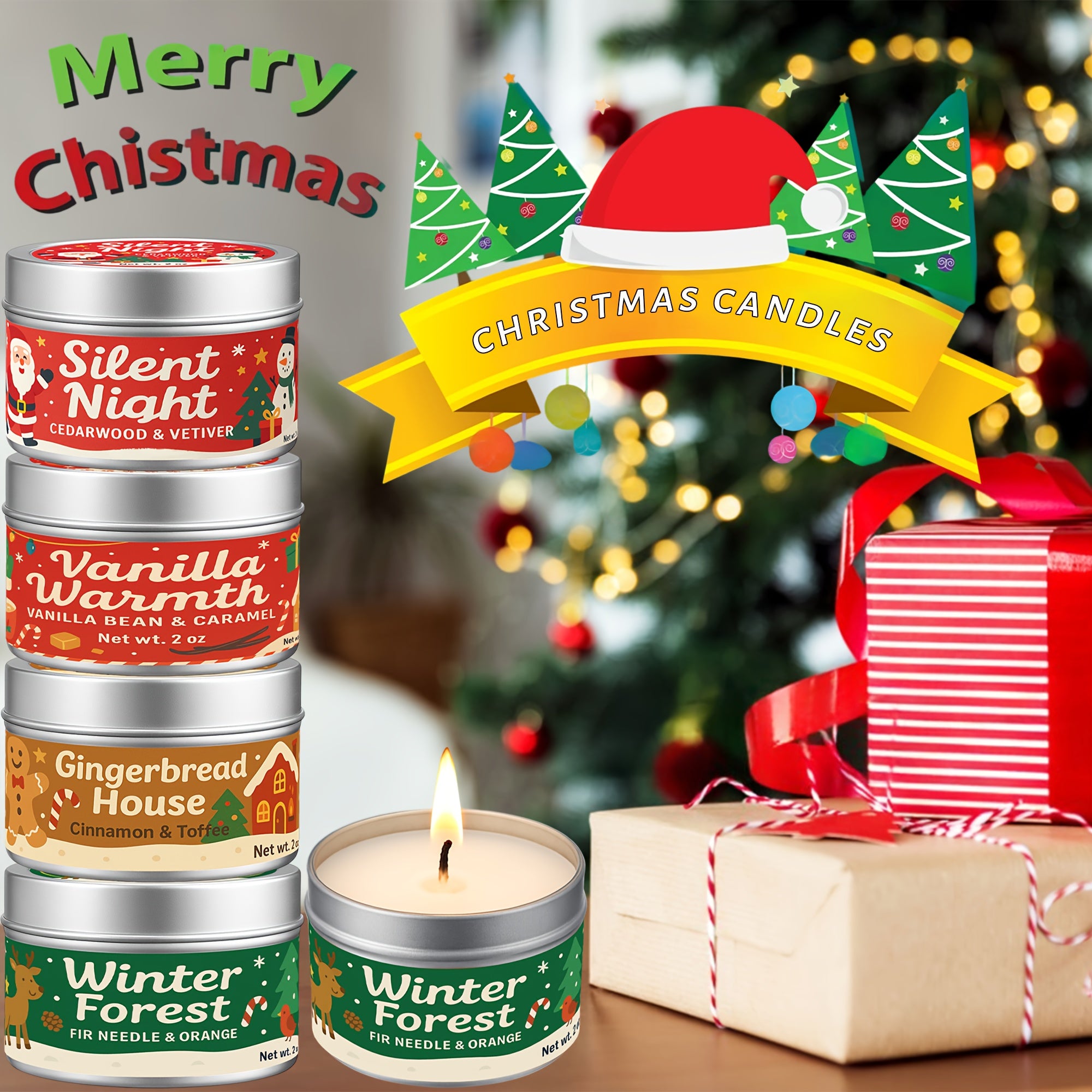 Holiday Scented Candle Gift Set – 4 Christmas Scents in Tin Jars (Vanilla, Gingerbread, Fir, Cedar) – Festive Candles for Home Décor, Winter Parties & Stocking Stuffers, Holiday Decor, Festive Ambiance, Cozy Winter Scent House Of Avana