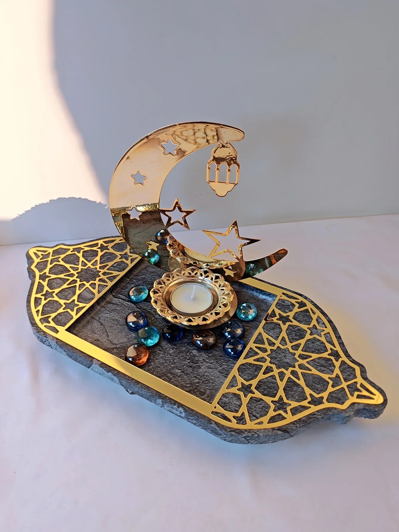 Golden Acrylic Tray - Ramadan Lantern Storage