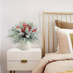 SHARKBEE 18pcs Artificial Pine Branches with Red Berry Picks 27.94cm Winter Christmas Greenery Fake Juniper Leaves Norfolk Pine Stems Needles for Craft Wreath Garland Vase House Of Avana