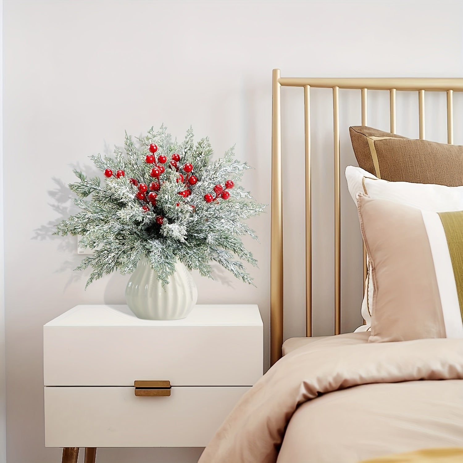 SHARKBEE 18pcs Artificial Pine Branches with Red Berry Picks 27.94cm Winter Christmas Greenery Fake Juniper Leaves Norfolk Pine Stems Needles for Craft Wreath Garland Vase House Of Avana