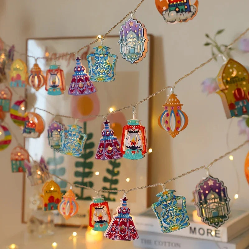 1 Multicolor LED  String Lights - 149.86 cm, 10 LEDs, Battery-free Operation, Arabian Palace Design with Colorful Glass Patterns, Suitable for  Decorations, Muslim Festivals, Home Ambiance, Islamic Celebrations, Commercial De