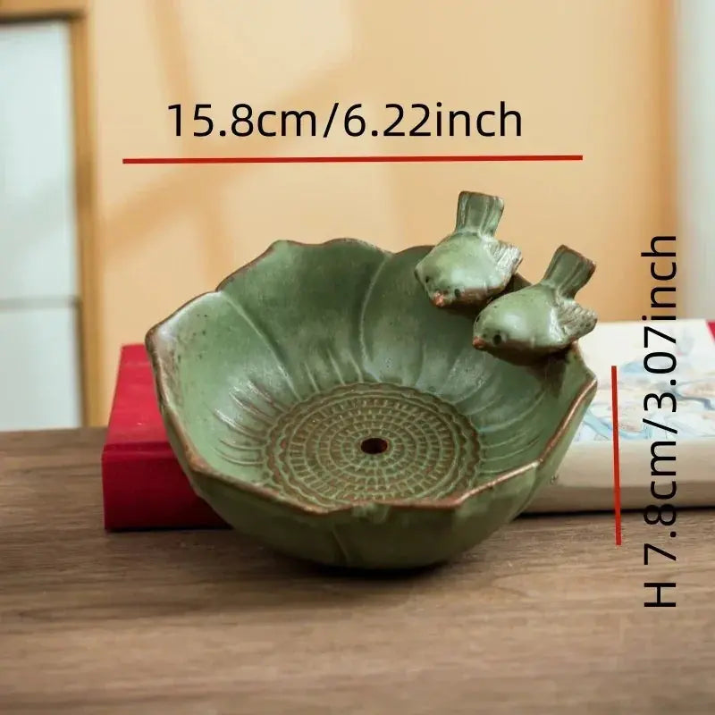 A Ceramic Flower Pot Featuring a Small Outdoor Double Bird Statue, Available in Two Styles, Suitable for... - House Of Avana