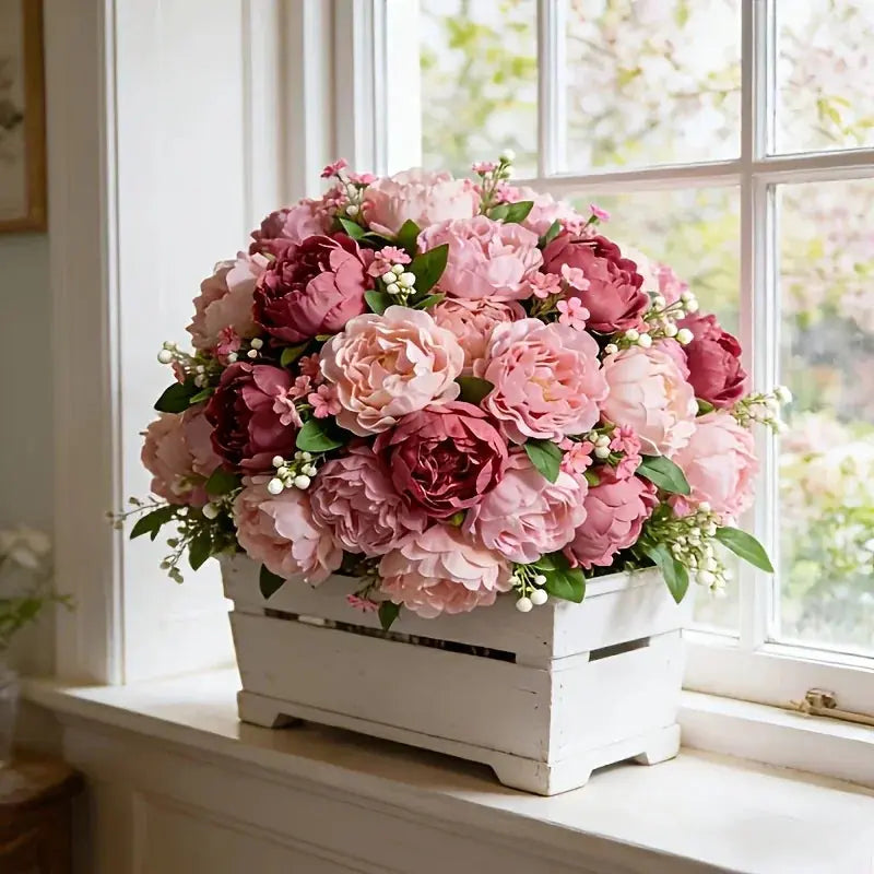 A Selection of High-rated Artificial Two-tone Peony Bouquets - Lifelike Flowers for Outdoor Decor, Home... - House Of Avana