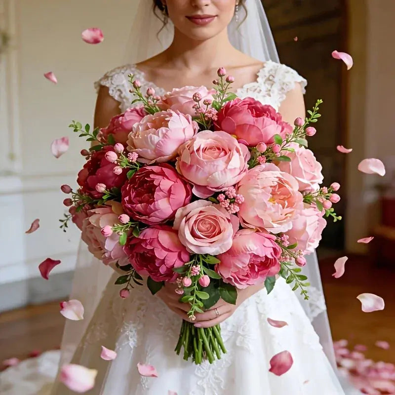 A Selection of High-rated Artificial Two-tone Peony Bouquets - Lifelike Flowers for Outdoor Decor, Home... - House Of Avana