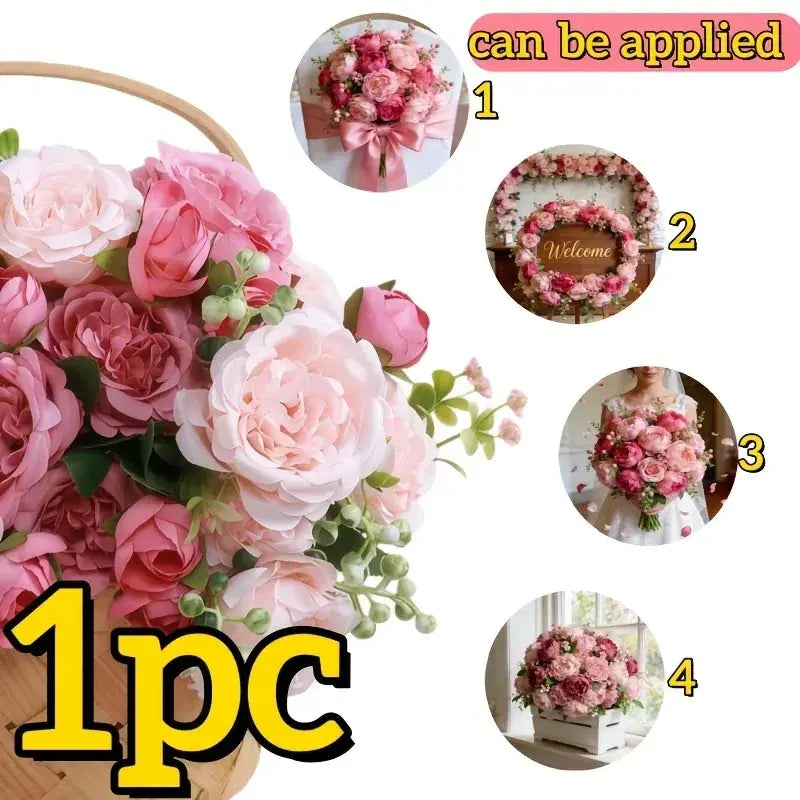 A Selection of High-rated Artificial Two-tone Peony Bouquets - Lifelike Flowers for Outdoor Decor, Home... - House Of Avana