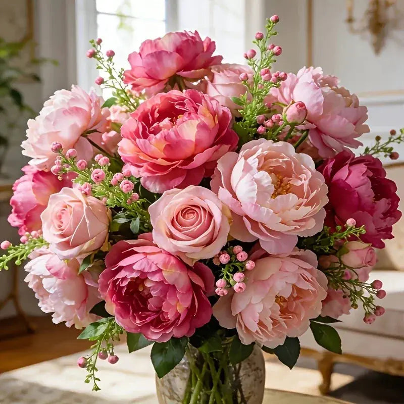 A Selection of High-rated Artificial Two-tone Peony Bouquets - Lifelike Flowers for Outdoor Decor, Home... - House Of Avana