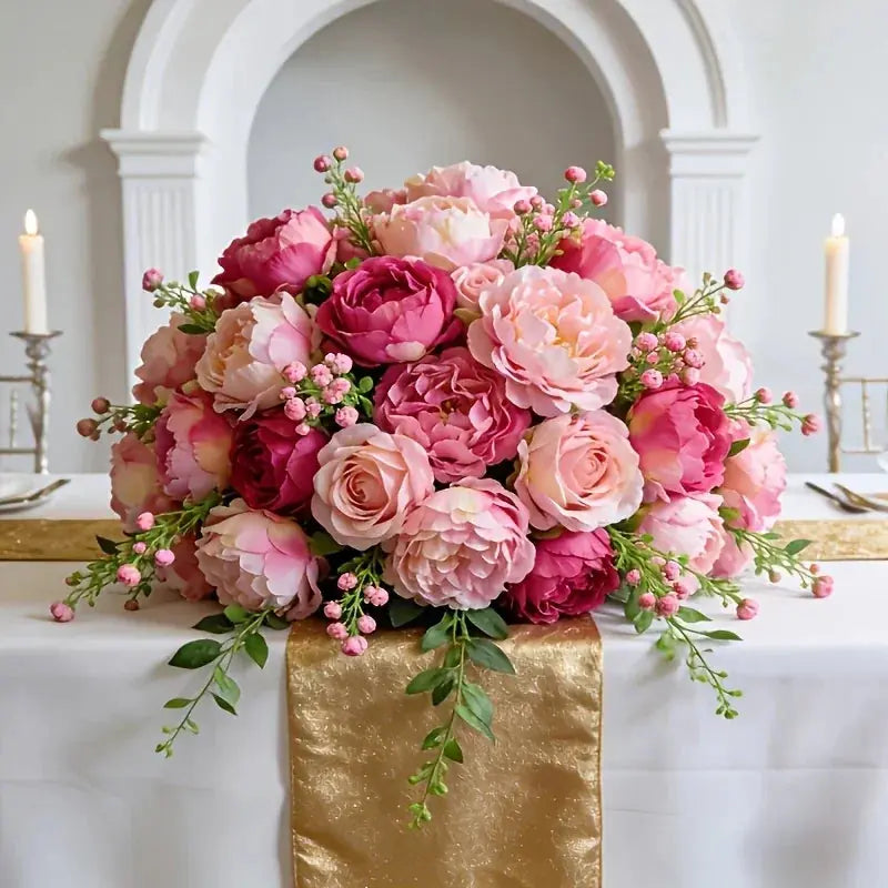 A Selection of High-rated Artificial Two-tone Peony Bouquets - Lifelike Flowers for Outdoor Decor, Home... - House Of Avana