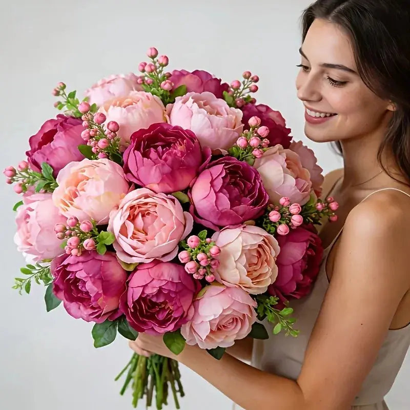 A Selection of High-rated Artificial Two-tone Peony Bouquets - Lifelike Flowers for Outdoor Decor, Home... - House Of Avana