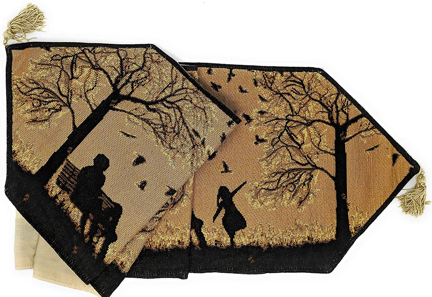 DaDalogy Autumn Birds Family Gathering Woven Tapestry Dining Table Runner (18198) DaDalogy Bedding Collection