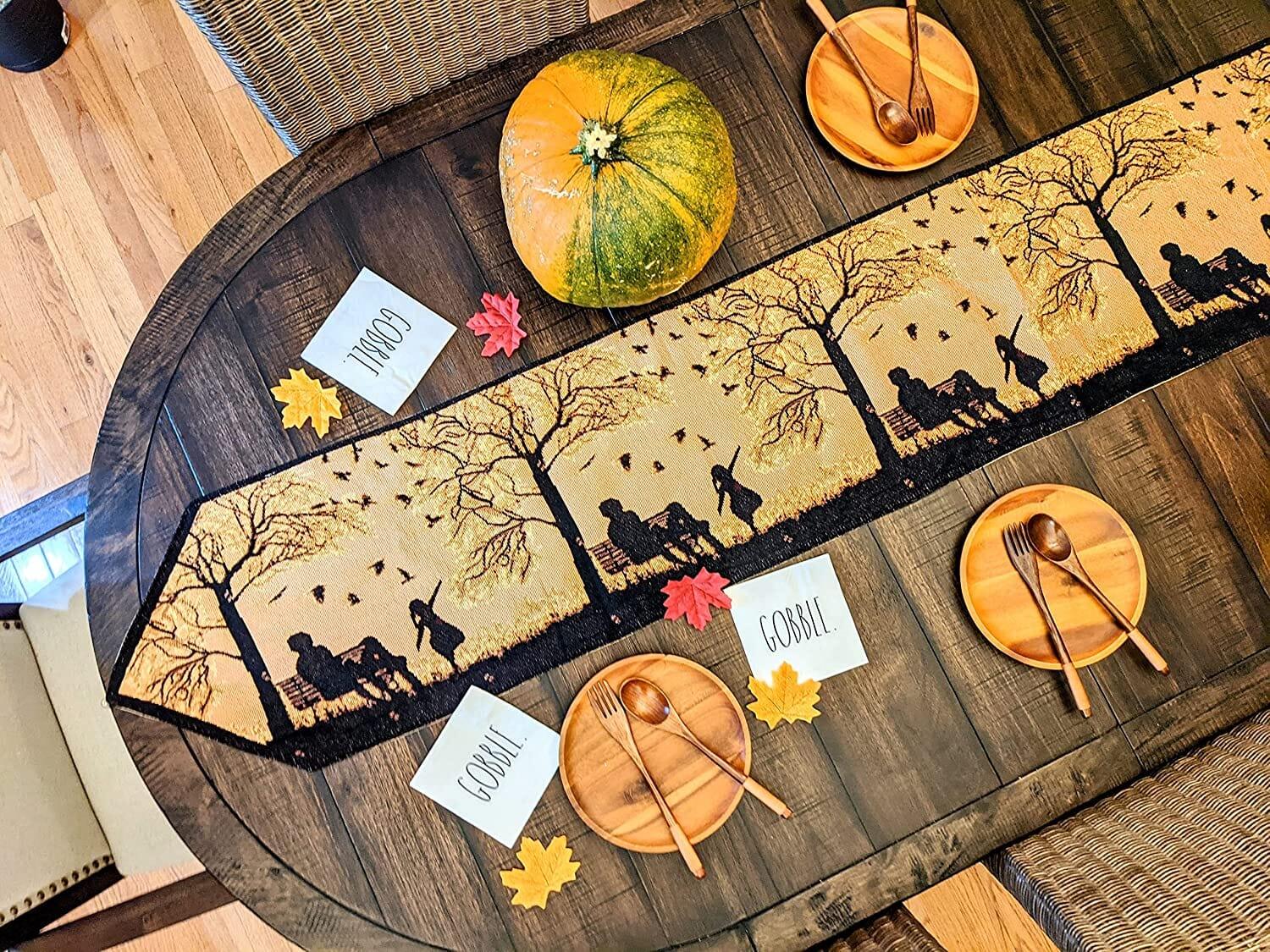 DaDalogy Autumn Birds Family Gathering Woven Tapestry Dining Table Runner (18198) DaDalogy Bedding Collection