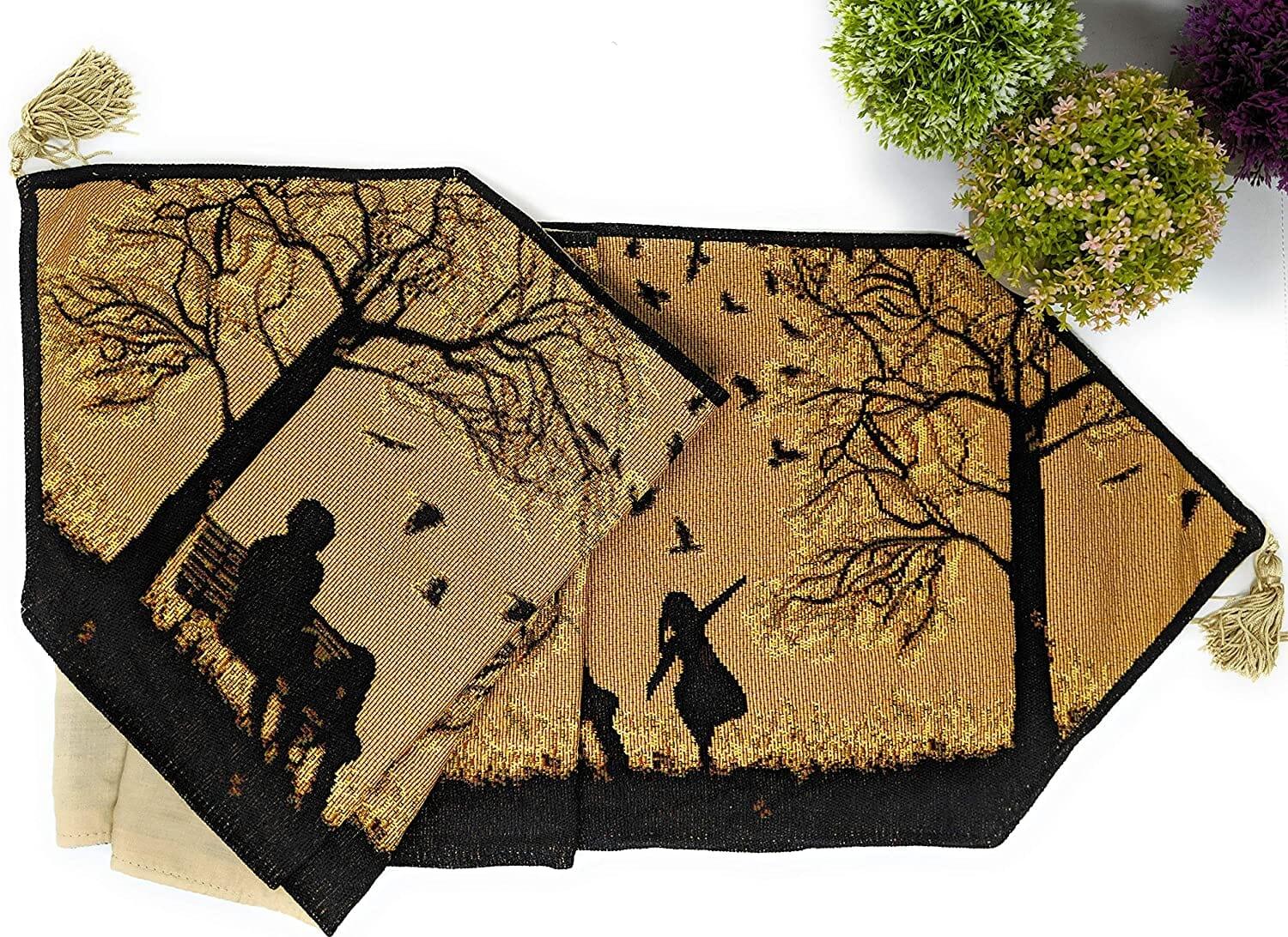 DaDalogy Autumn Birds Family Gathering Woven Tapestry Dining Table Runner (18198) DaDalogy Bedding Collection