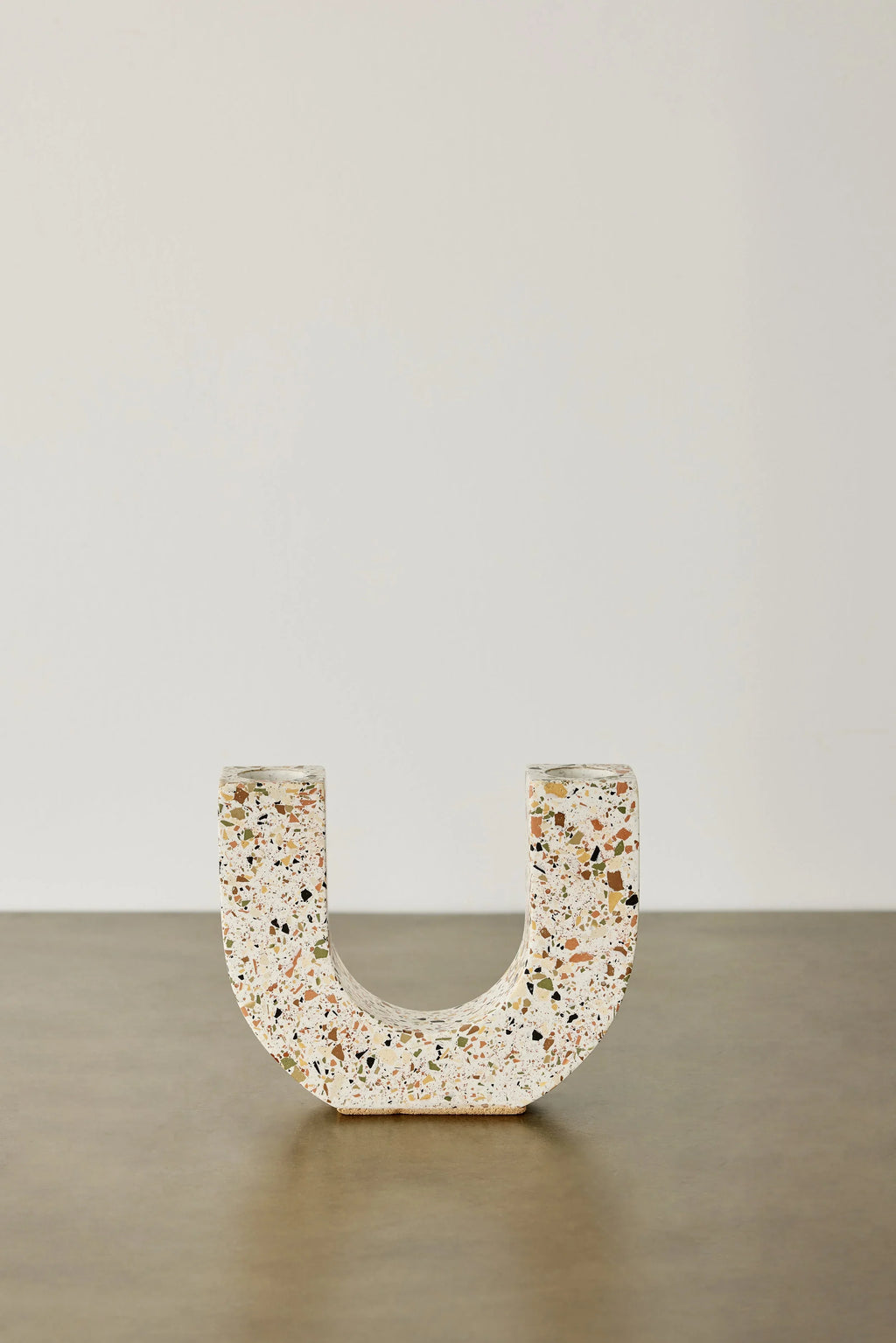 U-shaped Neutral Terrazzo Taper Candle Holder Kanju Interiors