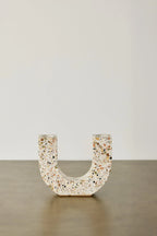 U-shaped Neutral Terrazzo Taper Candle Holder Kanju Interiors