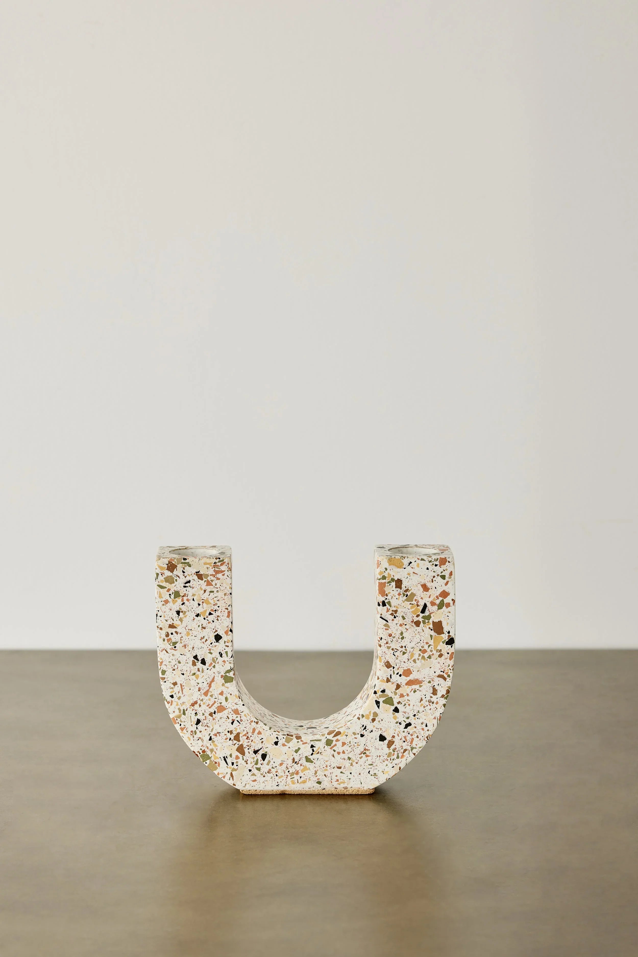 U-shaped Neutral Terrazzo Taper Candle Holder Kanju Interiors