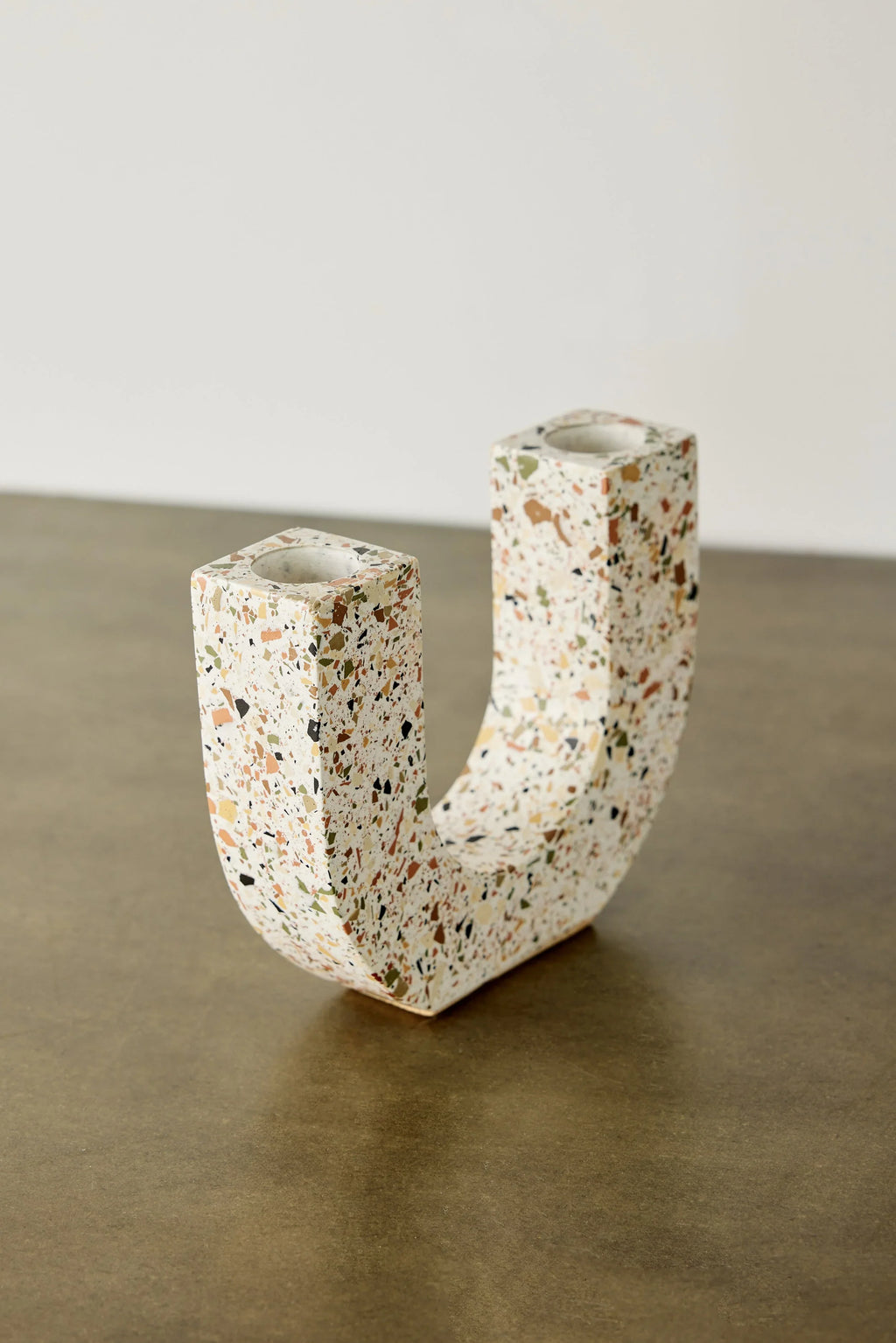 U-shaped Neutral Terrazzo Taper Candle Holder Kanju Interiors