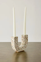 U-shaped Neutral Terrazzo Taper Candle Holder Kanju Interiors