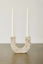 U-shaped Neutral Terrazzo Taper Candle Holder Kanju Interiors
