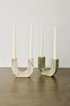 U-shaped Neutral Terrazzo Taper Candle Holder Kanju Interiors