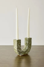 U-shaped Olive Terrazzo Taper Candle Holder Kanju Interiors