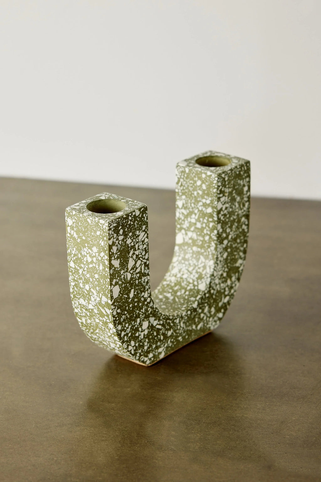 U-shaped Olive Terrazzo Taper Candle Holder Kanju Interiors