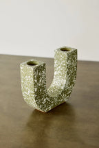 U-shaped Olive Terrazzo Taper Candle Holder Kanju Interiors