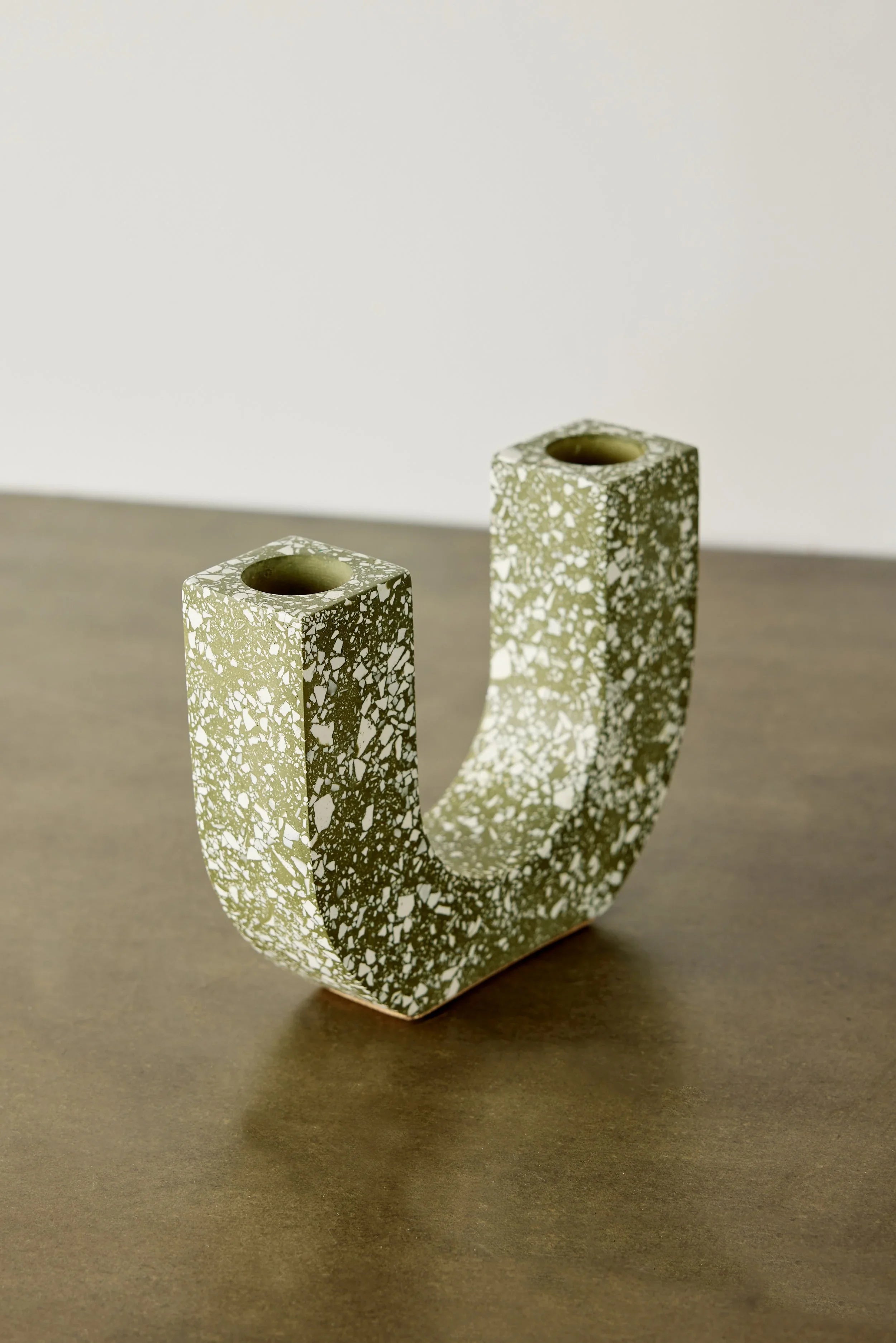 U-shaped Olive Terrazzo Taper Candle Holder Kanju Interiors