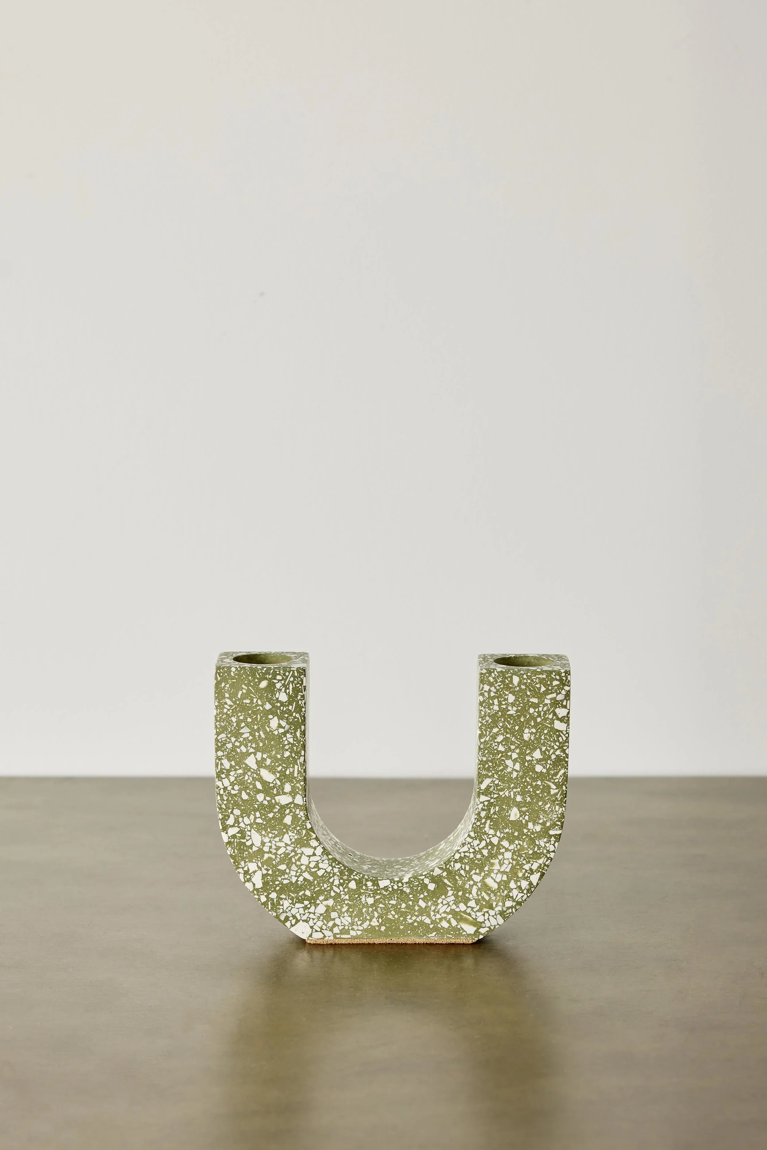 U-shaped Olive Terrazzo Taper Candle Holder Kanju Interiors