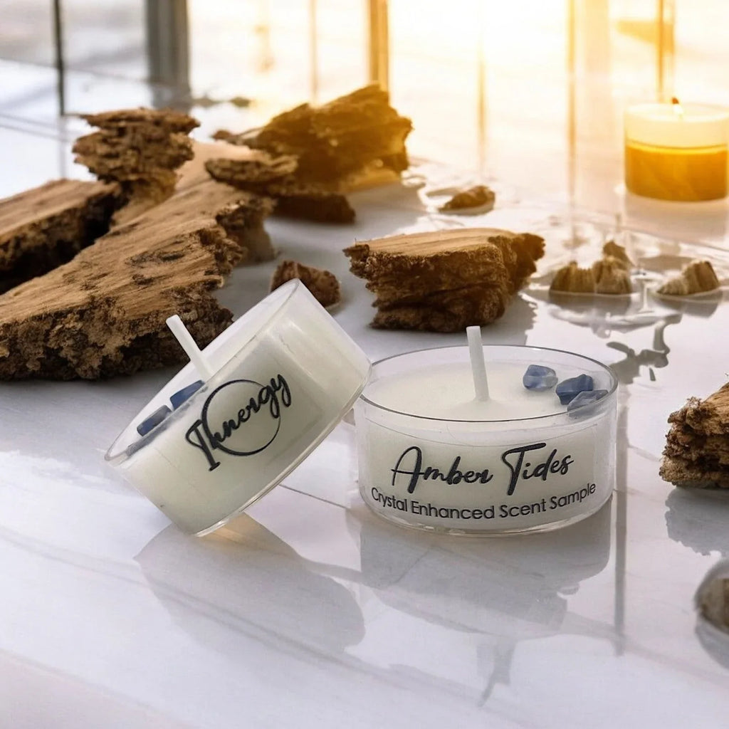 Amber Tides, Premium Coconut-Soy Wax Tea Light Crystal Candle, 1oz - House of Avana