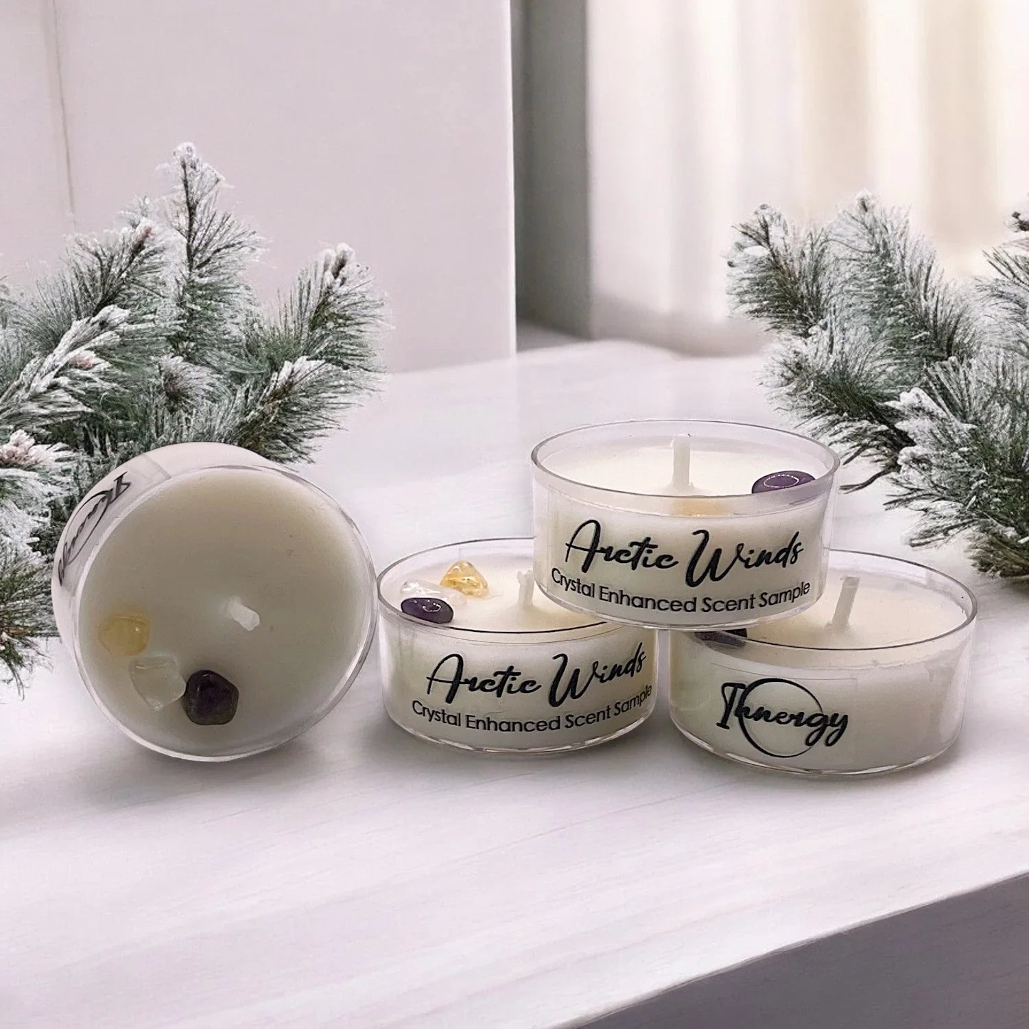 Arctic Winds, Premium Coconut-Soy Wax Tea Light Crystal Candle, 1oz - House of Avana