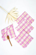 Backordered: Abigail Plaid Party Napkin in Bubblegum and Peach Archive New York