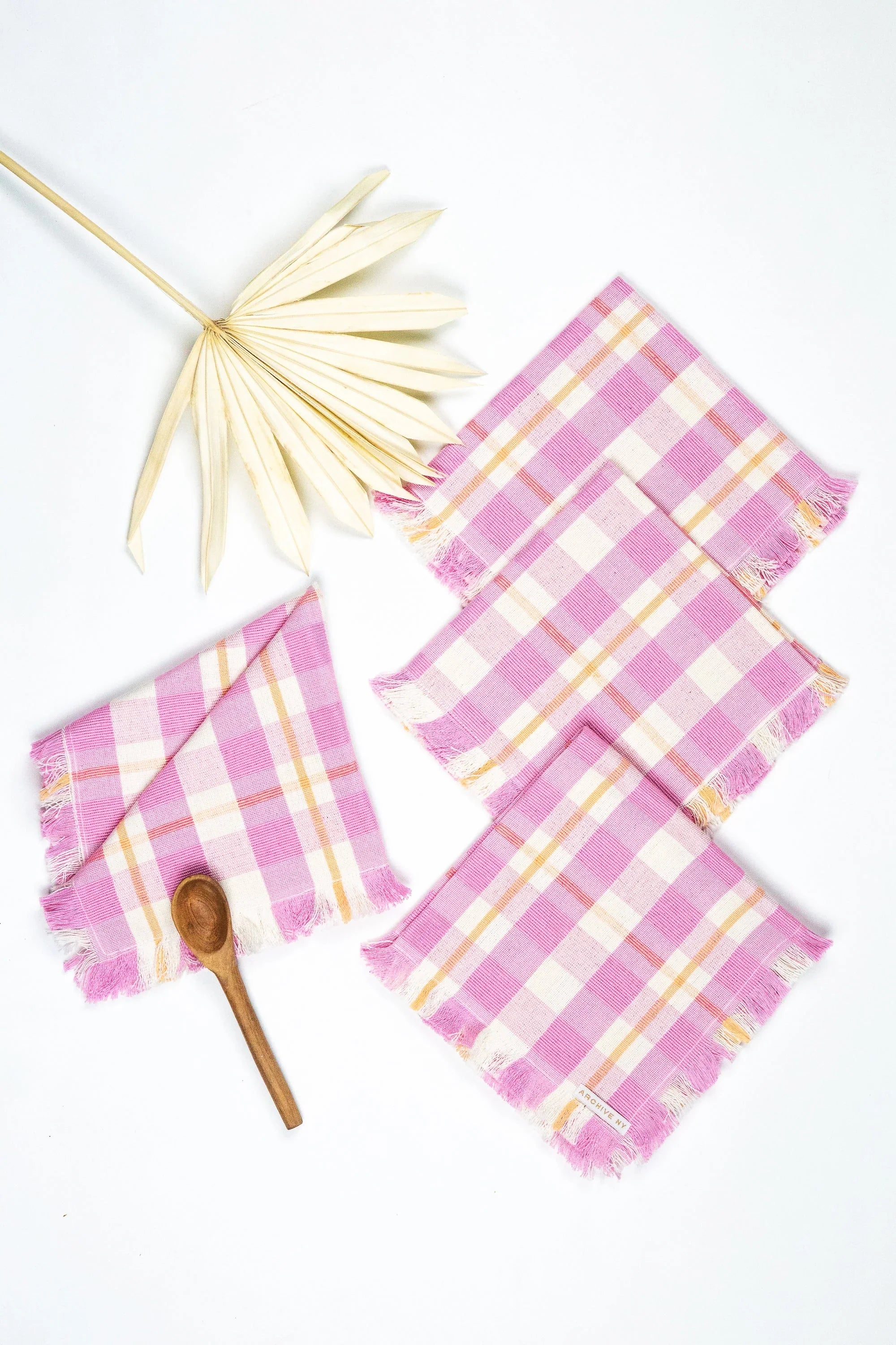 Backordered: Abigail Plaid Party Napkin in Bubblegum and Peach Archive New York