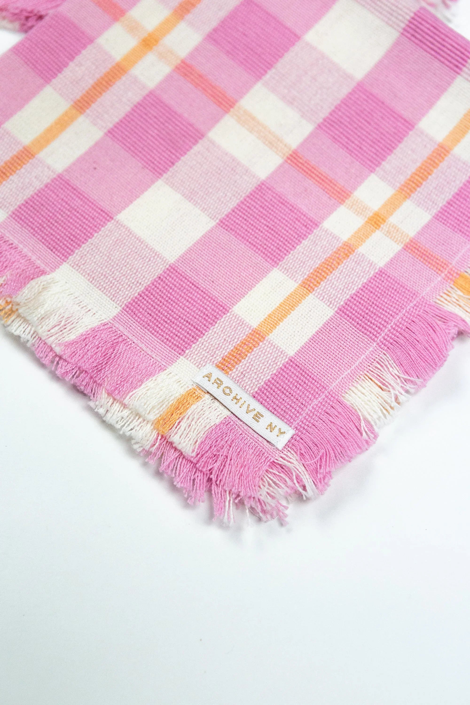 Backordered: Abigail Plaid Party Napkin in Bubblegum and Peach Archive New York