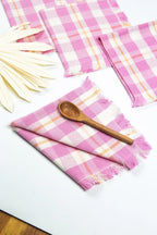 Backordered: Abigail Plaid Party Napkin in Bubblegum and Peach Archive New York