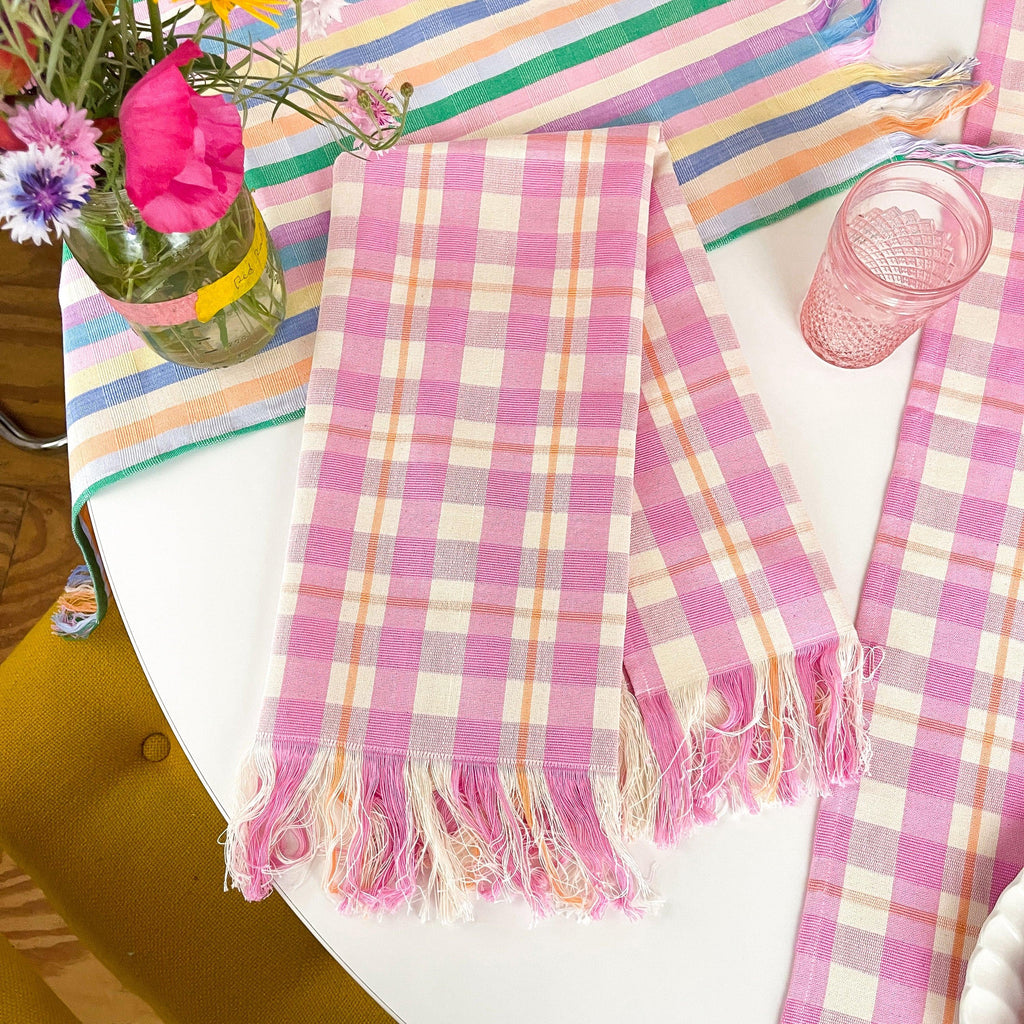 Abigail Plaid Kitchen Towel in Bubblegum and Peach Archive New York