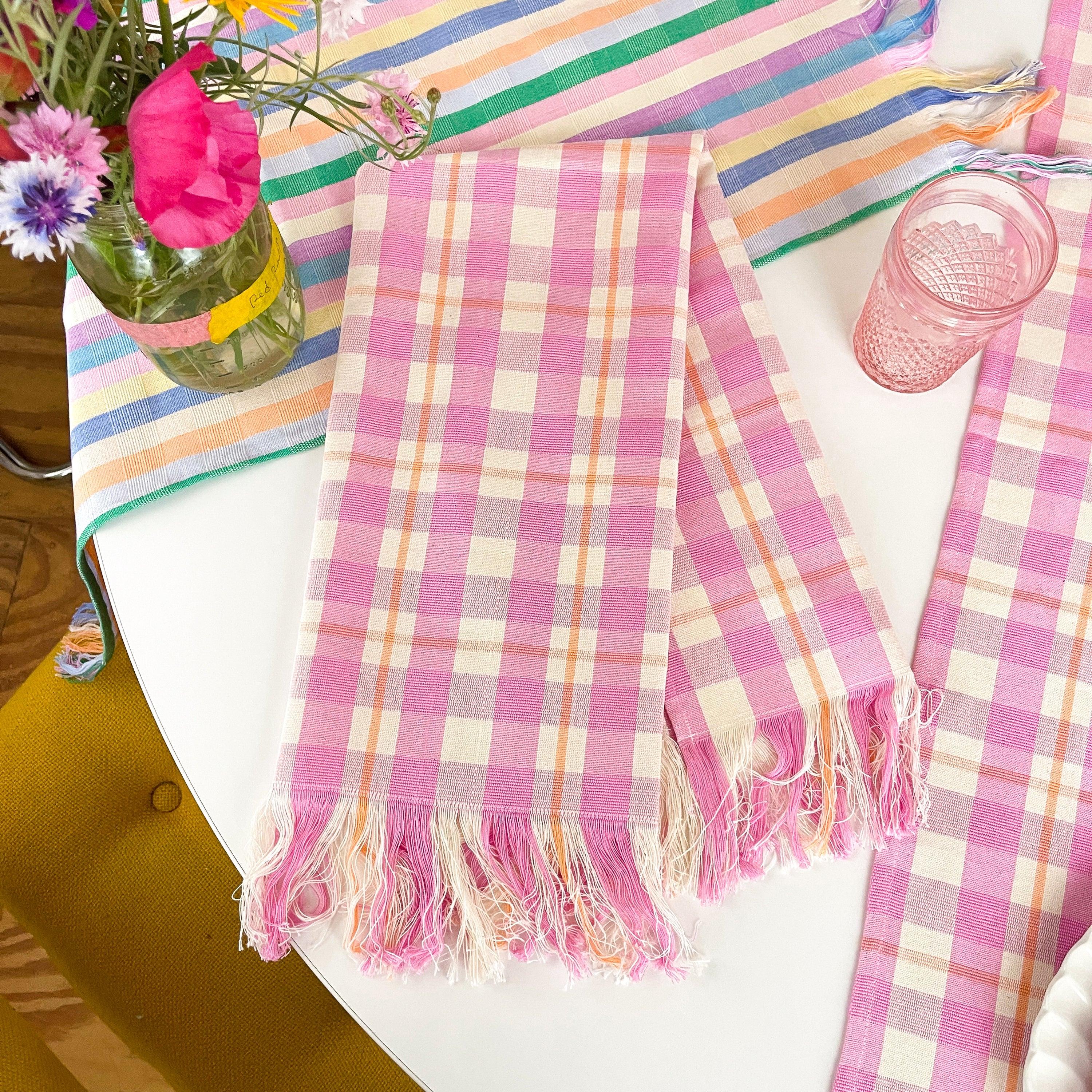 Abigail Plaid Kitchen Towel in Bubblegum and Peach Archive New York
