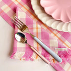Backordered: Abigail Plaid Party Napkin in Bubblegum and Peach Archive New York