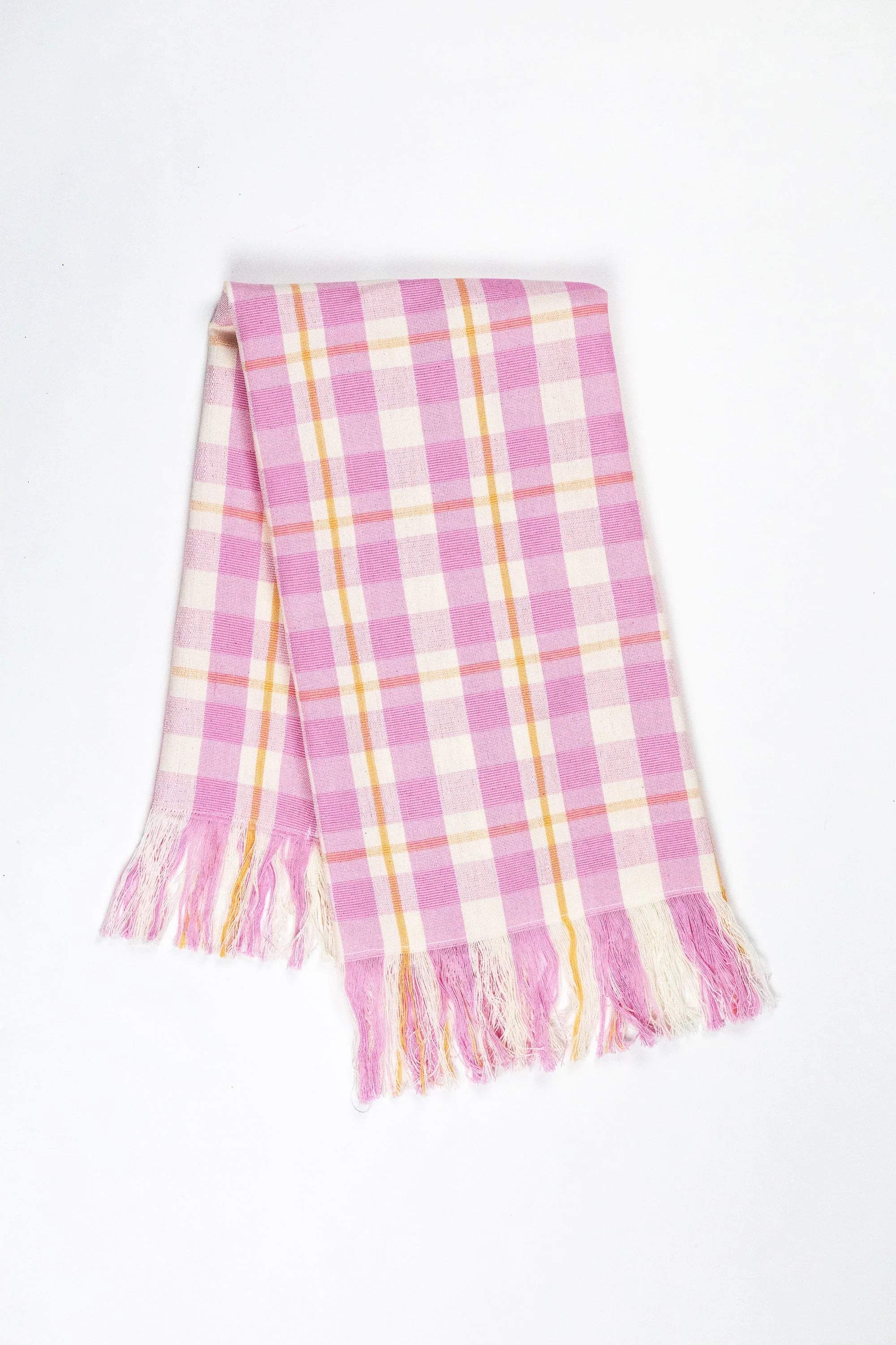Abigail Plaid Kitchen Towel in Bubblegum and Peach Archive New York